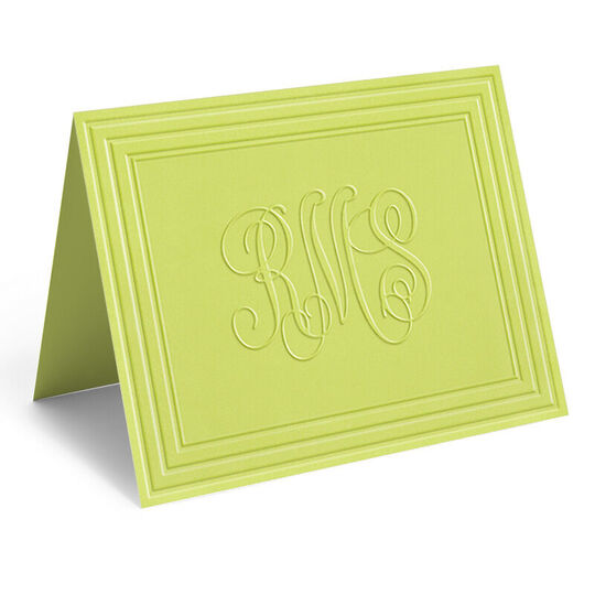 Citrus Classic Monogram Frame Folded Note Cards - Embossed